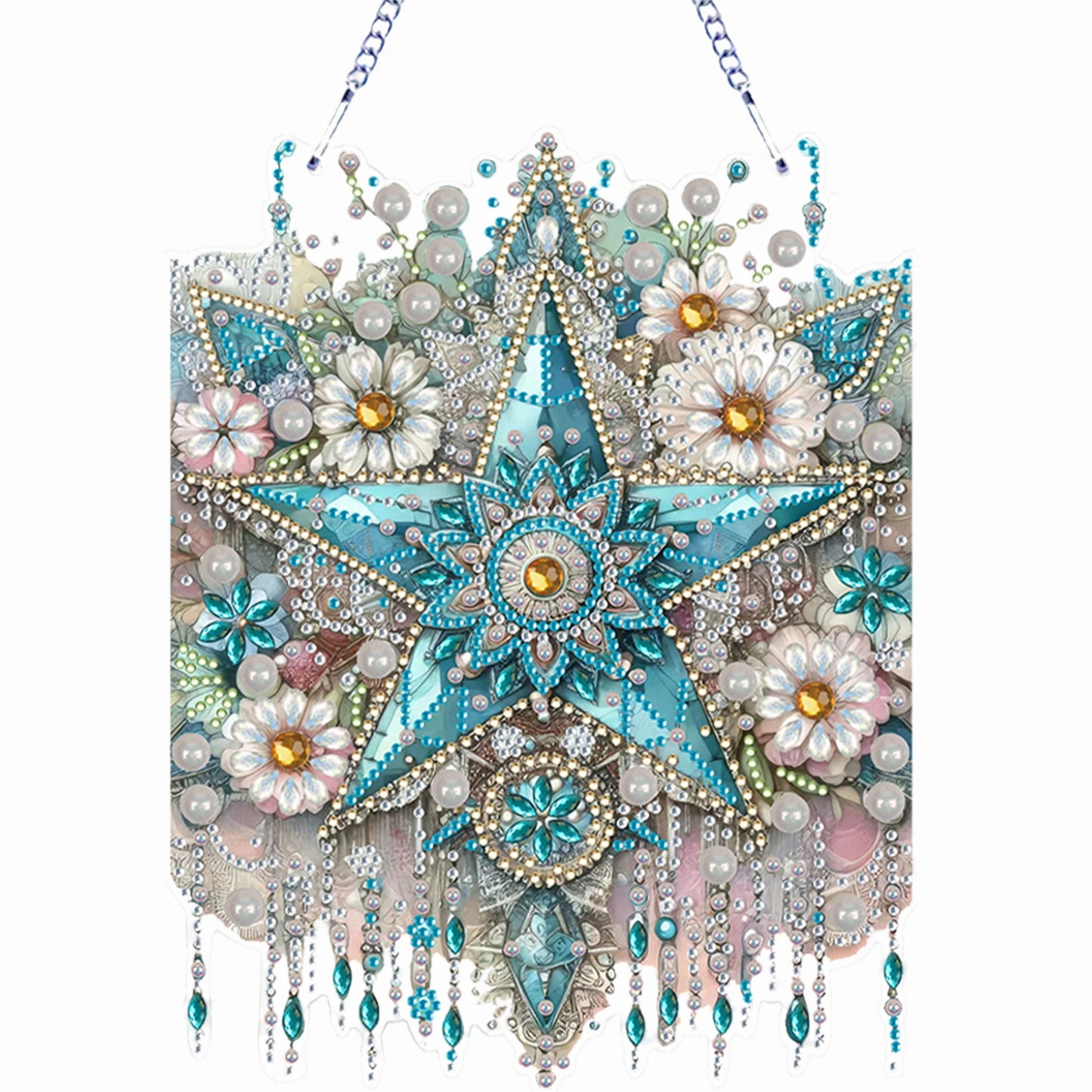 Flower 2D/Flat DIY Special Shape Hanging Diamond Art Kits Diamond Painting Set Diamond Art Pendant Wall Decor for Home & Windows