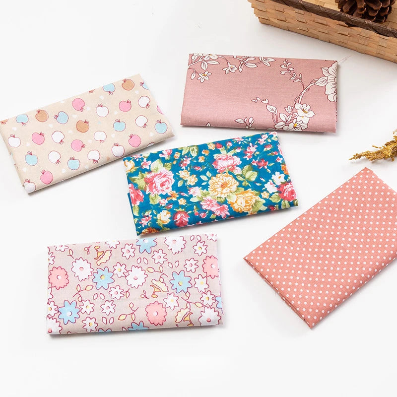 5Pcs/Set 25cmX25cm Floral Plaid Dot Stripes Print Cotton Fabric Sewing Quilting Cloth Patchwork Needlework Handmade DIY Material