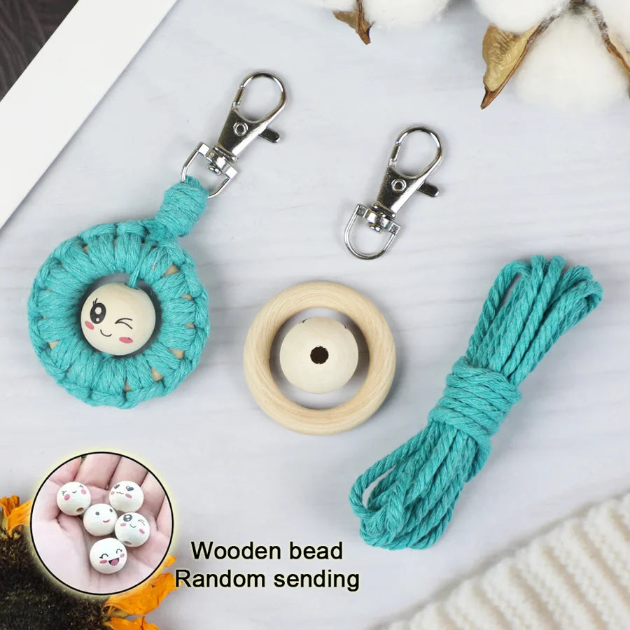 Handmade Knitting Smiley keychain Macrame Kit With Tutorial For Beginner Hand DIY Smiley key Chain Cell Phone Lanyard Pendant