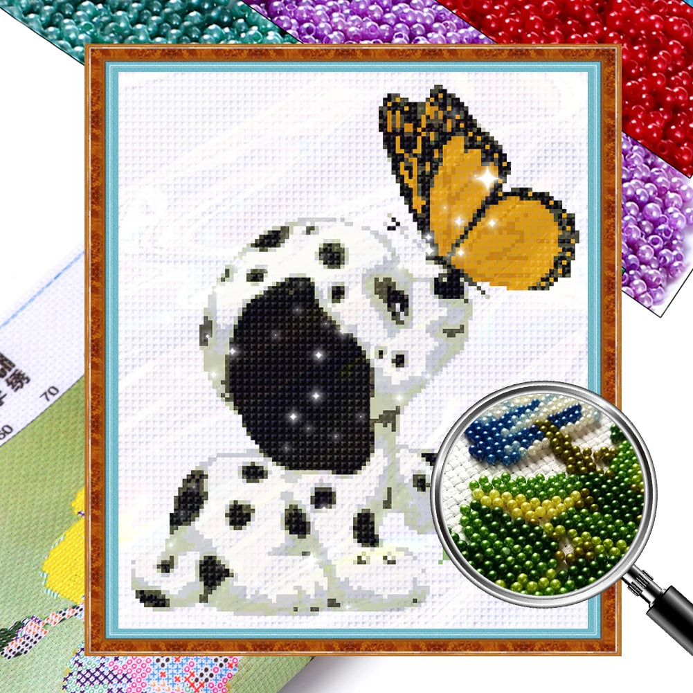 Partial Embroidery Beads Printed 9CT Dog Cross Stitch Kit Home Art Craft 31x36cm