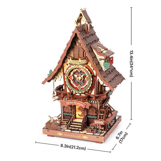 Robotime ROKR Cuckoo Clock Mechanical 3D Wooden Puzzle Christmas Cuckoo Clock Building Kit Holiday DIY Project for Teens Adults