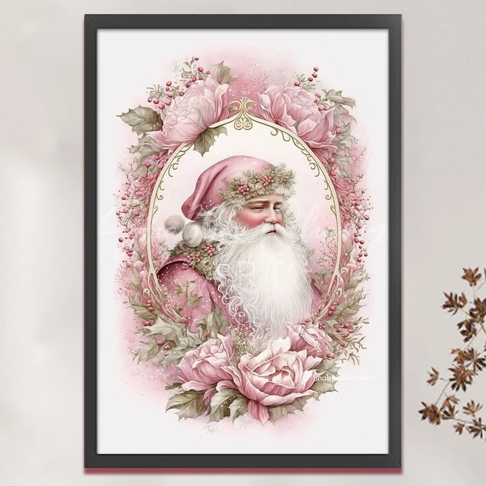 Full Embroidery cotton Thread 14CT Printed Pink Santa Cross Stitch 45x65cm