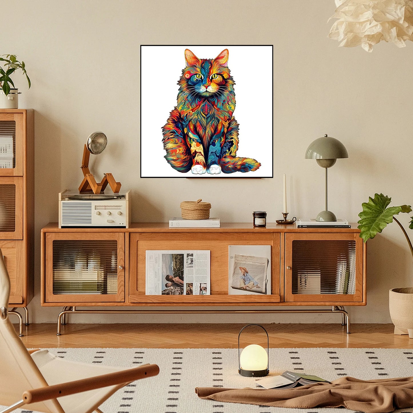 Wooden Cat Puzzle 29x36cm Art Jigsaw for Kids, Irregular Cat Pattern Wooden Puzzle Family Activity Gift