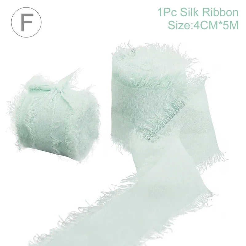 5 Meters Long Cintas Tela Para Manualidades 3.8 Cm Width Chiffon Silk Ribbon Flower Bouquet Wrap Decoration Edge Chiffon Ribbon