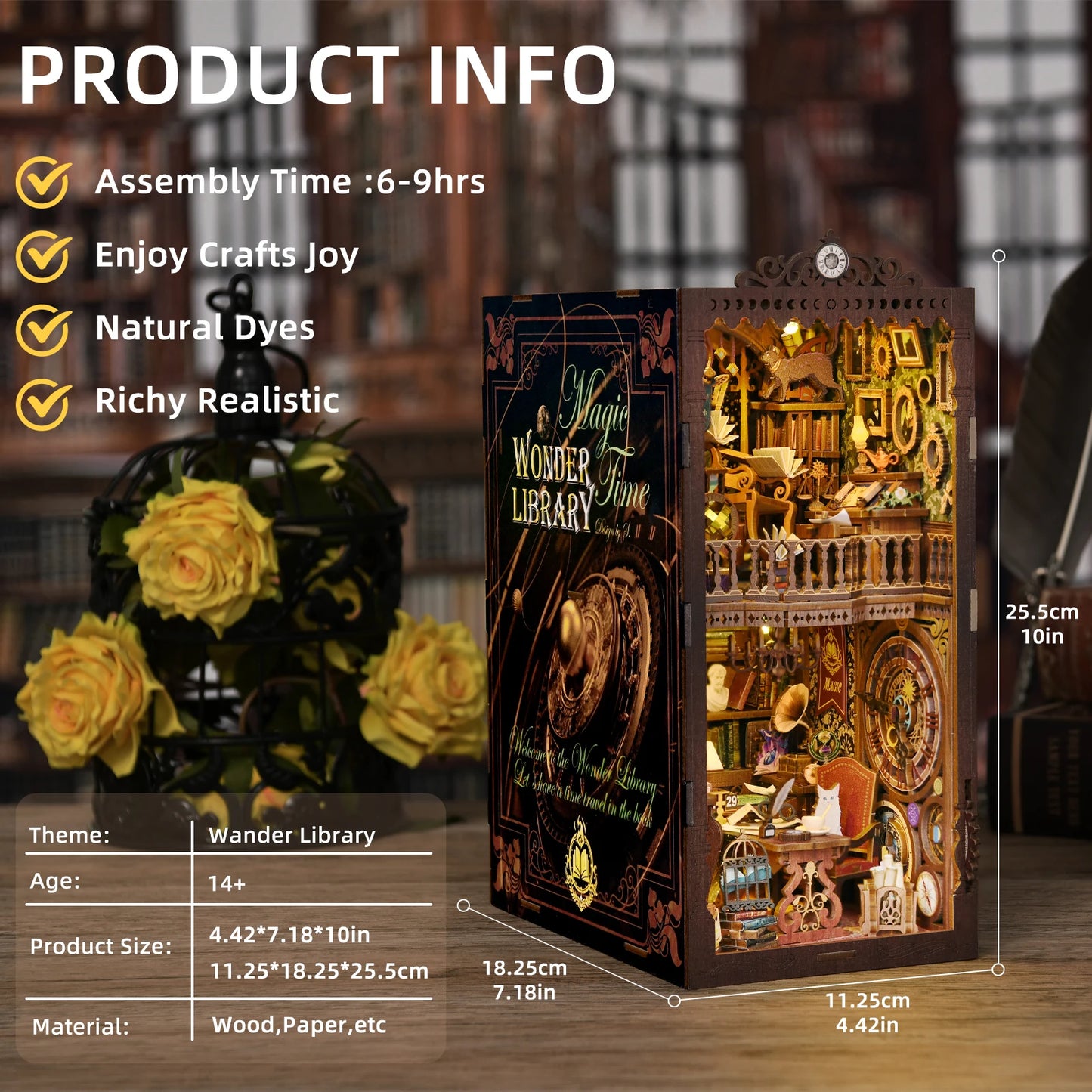 Book Nook Kit The Time Book Club 3D Wooden Puzzle diy Miniature Magical booknook High Quality house  Assembly Model Production