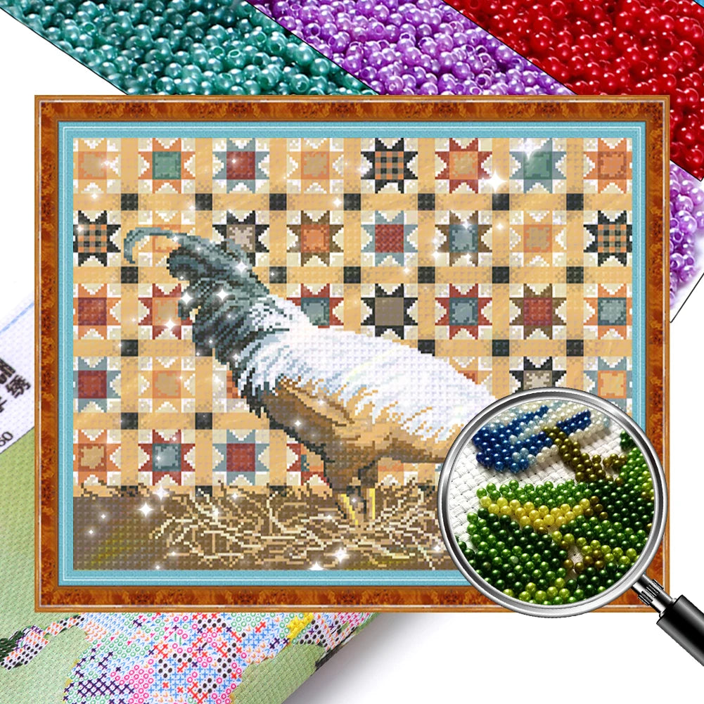 Full Embroidery Beads Printed 9CT Animal Cross Stitch Kit Home Art Craft Bead Embroidery Wall Hanging for New Year Gift