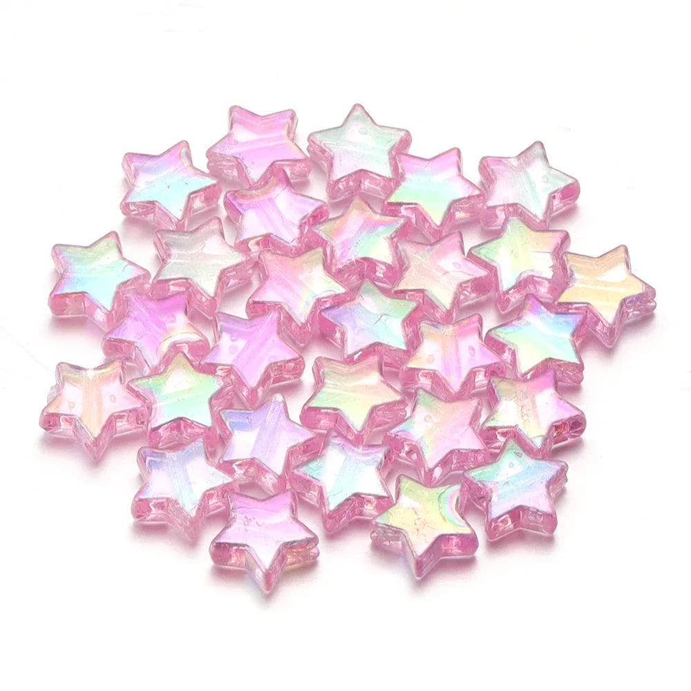 100pcs Acrylic Pentagram Beads AB Plating Loose Spacer Beads Five Pointed Star Beads For Jewelry Making DIY Bracelet Accessories