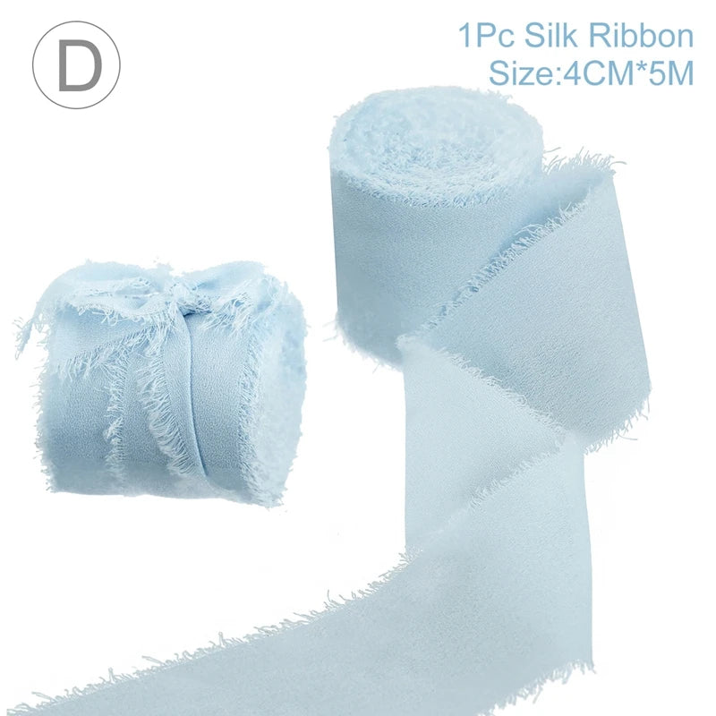 5 Meters Long Cintas Tela Para Manualidades 3.8 Cm Width Chiffon Silk Ribbon Flower Bouquet Wrap Decoration Edge Chiffon Ribbon