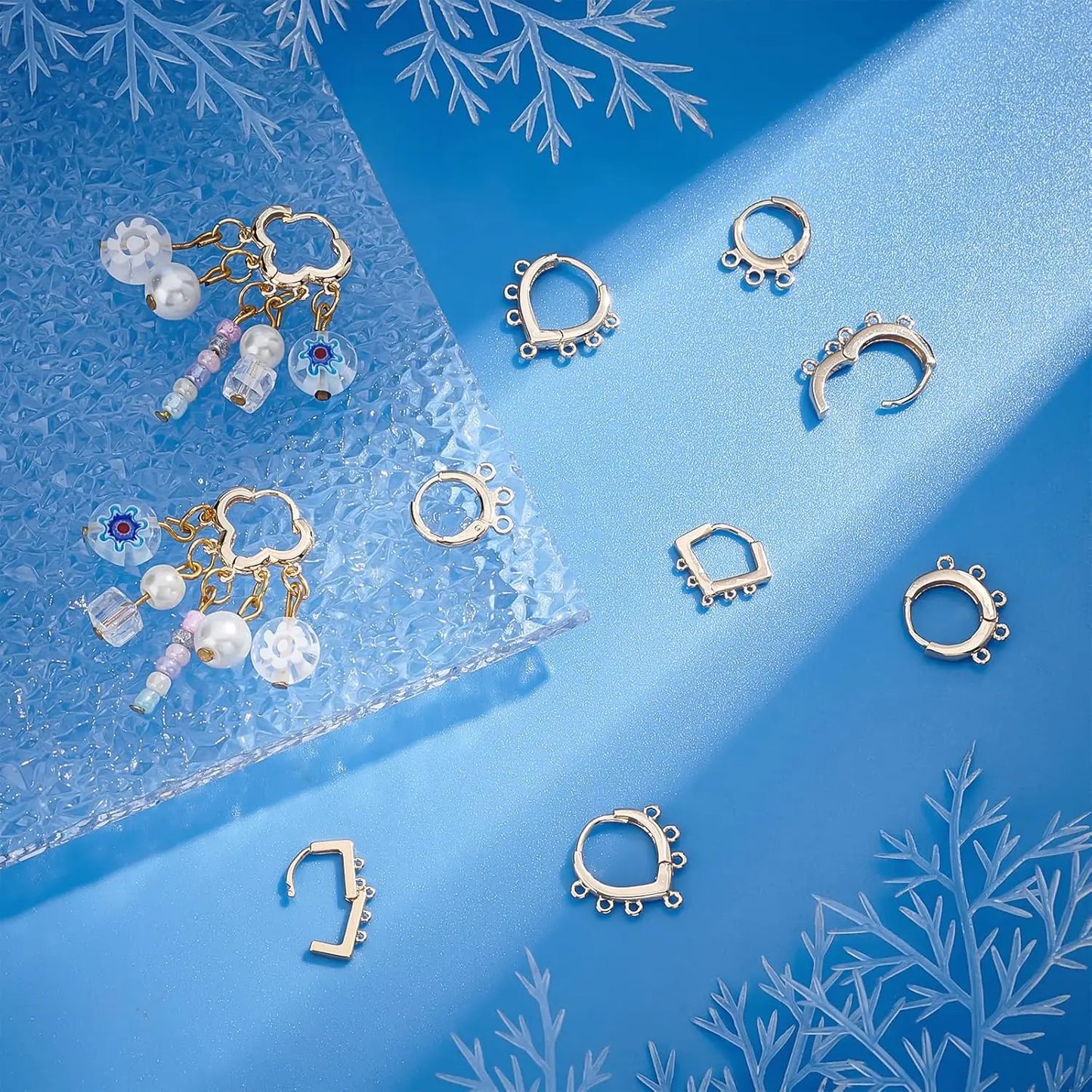 PandaHall 14K Gold Plated Huggie Hoop Earrings 5 Pairs Multihole Hooks Brass Stud Findings Leverback for Women DIY Jewelry Makin