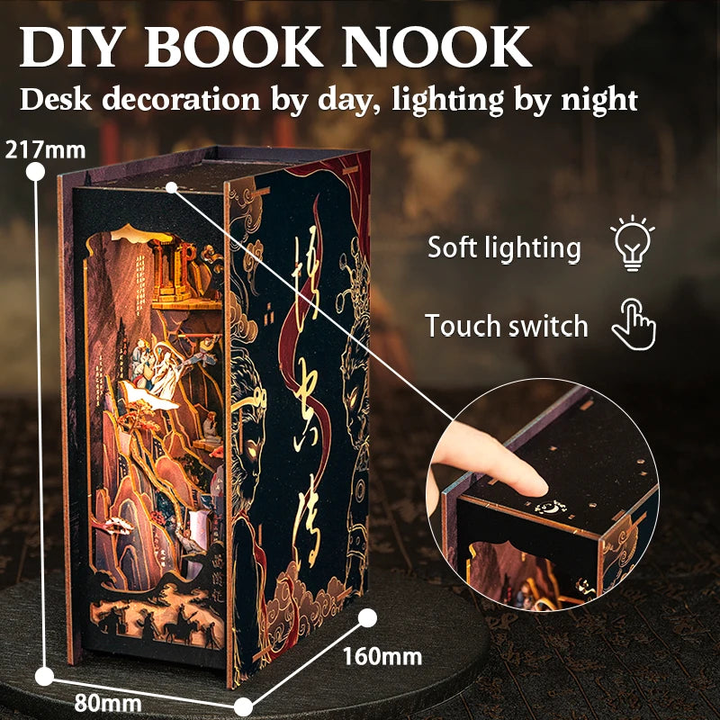 CUTEBEE DIY 3D Puzzle Booknook Kit Miniature Dollhouse with Light Dust Cover Bookshelf Insert for the Legend of Wukong