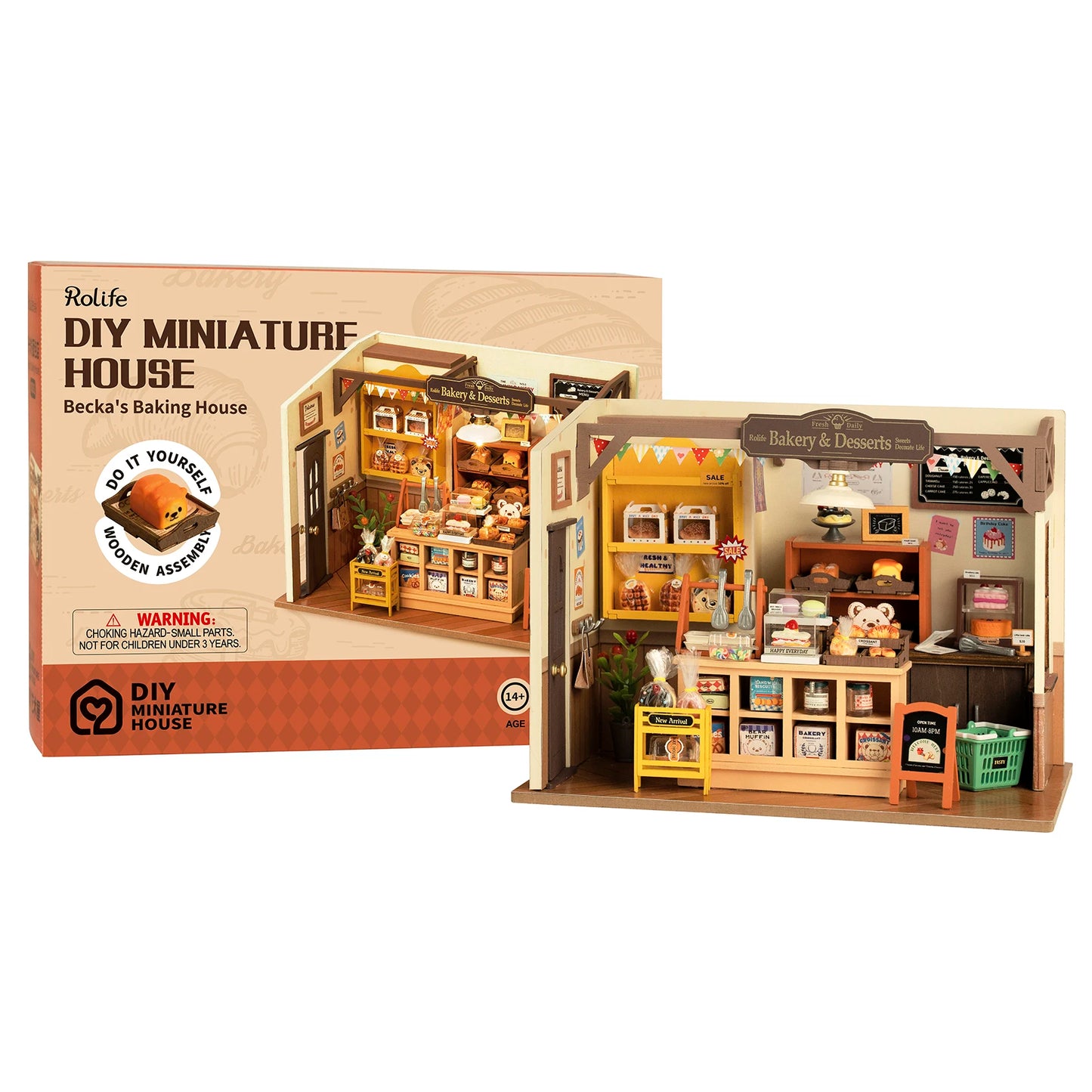 Robotime Rolife Becka's Baking House DIY Miniature 3D Wooden Model Kit for Kids - Easy Assembly Home Decor Toy