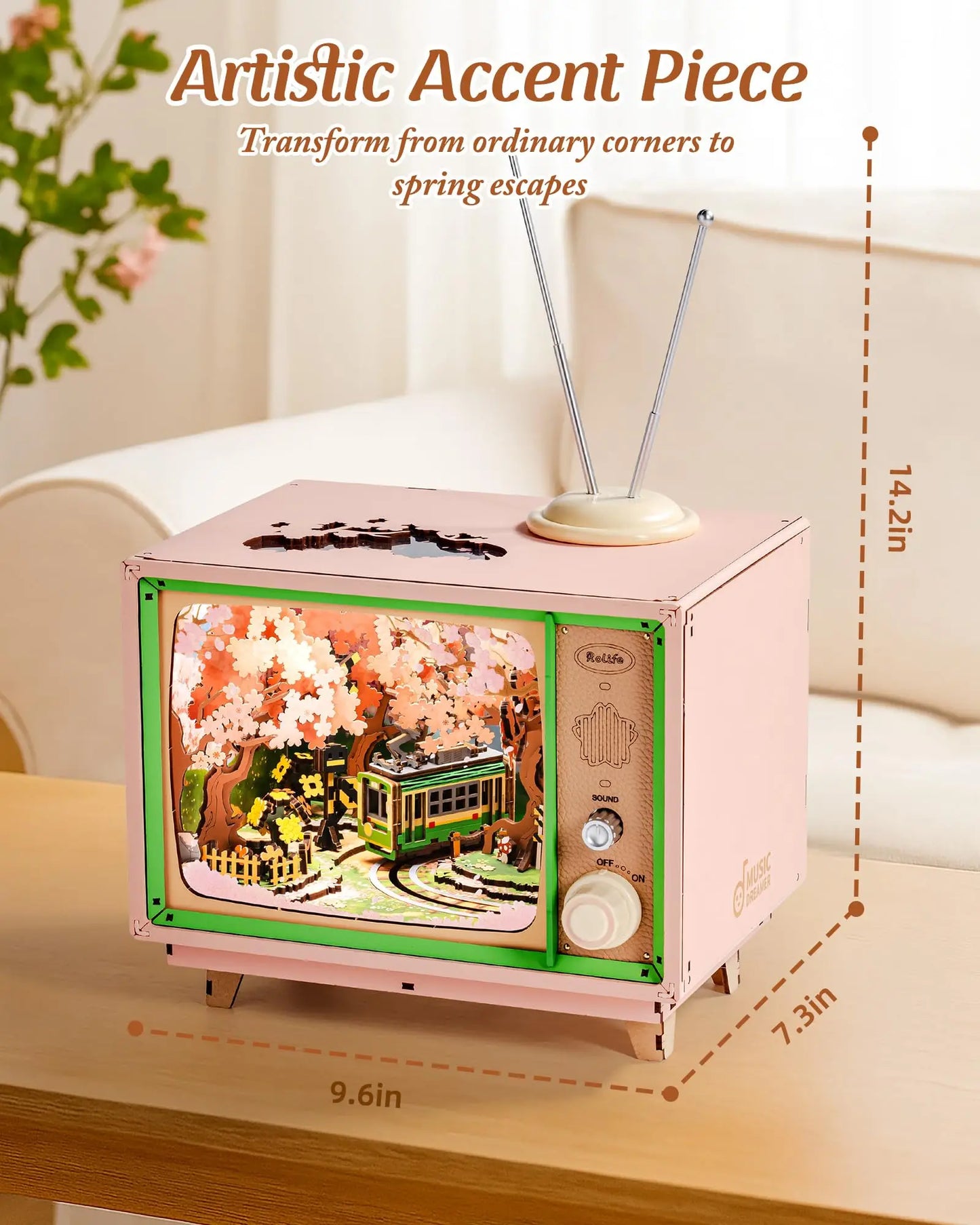 Robotime Rolife Sakura Dreamy Tour DIY Music Box 3D Wooden Puzzle with Lights Sakura Design Unique Home Decor Giftfor Kids