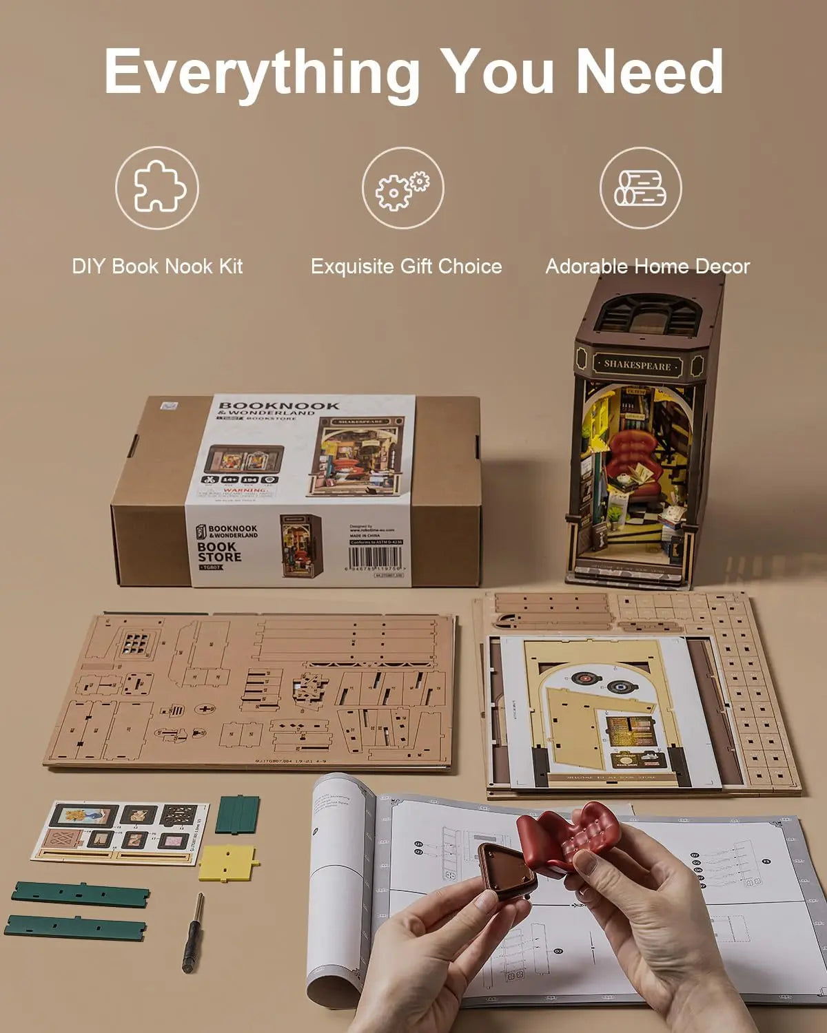 Robotime Rolife DIY Book Nook Kits Bookstore with Lights Easy Assemble DIY Miniature Amazing gift for Child TGB07