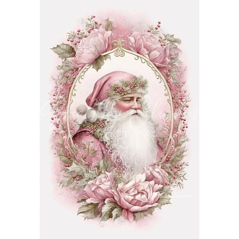 Full Embroidery cotton Thread 14CT Printed Pink Santa Cross Stitch 45x65cm