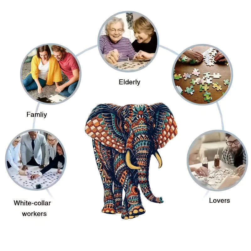 Elephant Wooden Jigsaw Puzzles Adult, Teens, Family, Animal Shaped Natural Wood Puzzle, Best Christmas Gift And Family Games Mag
