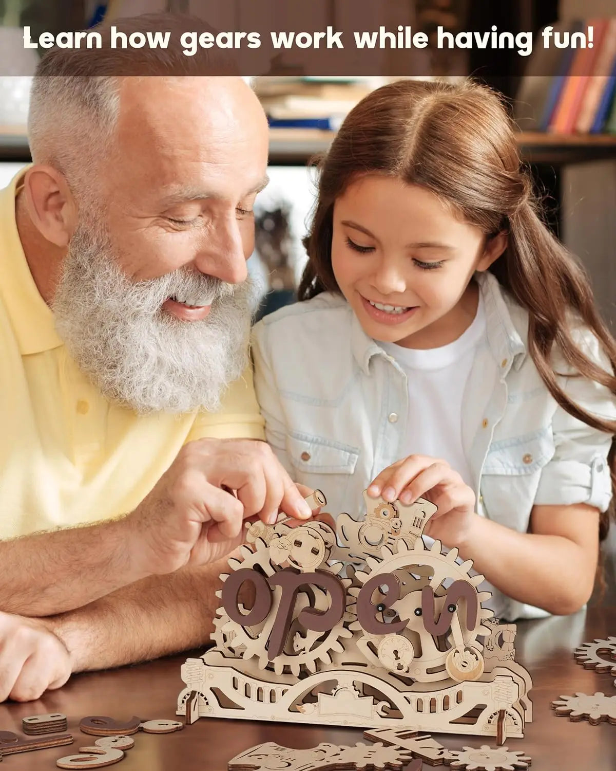 Robotime 3D Wooden Model Kits Open Closed Sign Mechanical Kits Wooden Puzzle Creative Gift for Business and Shop for Adults