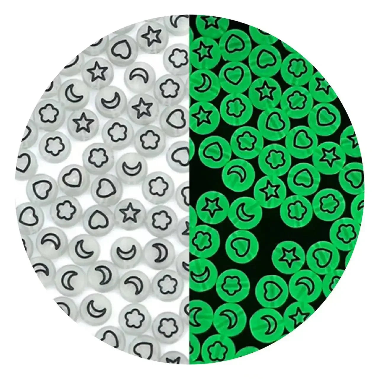 100/200/300/500pcs Acrylic Luminous Beads Round Heart Flower Square Alphabet Beads For Jewelry Making Diy Bracelet Accessorie