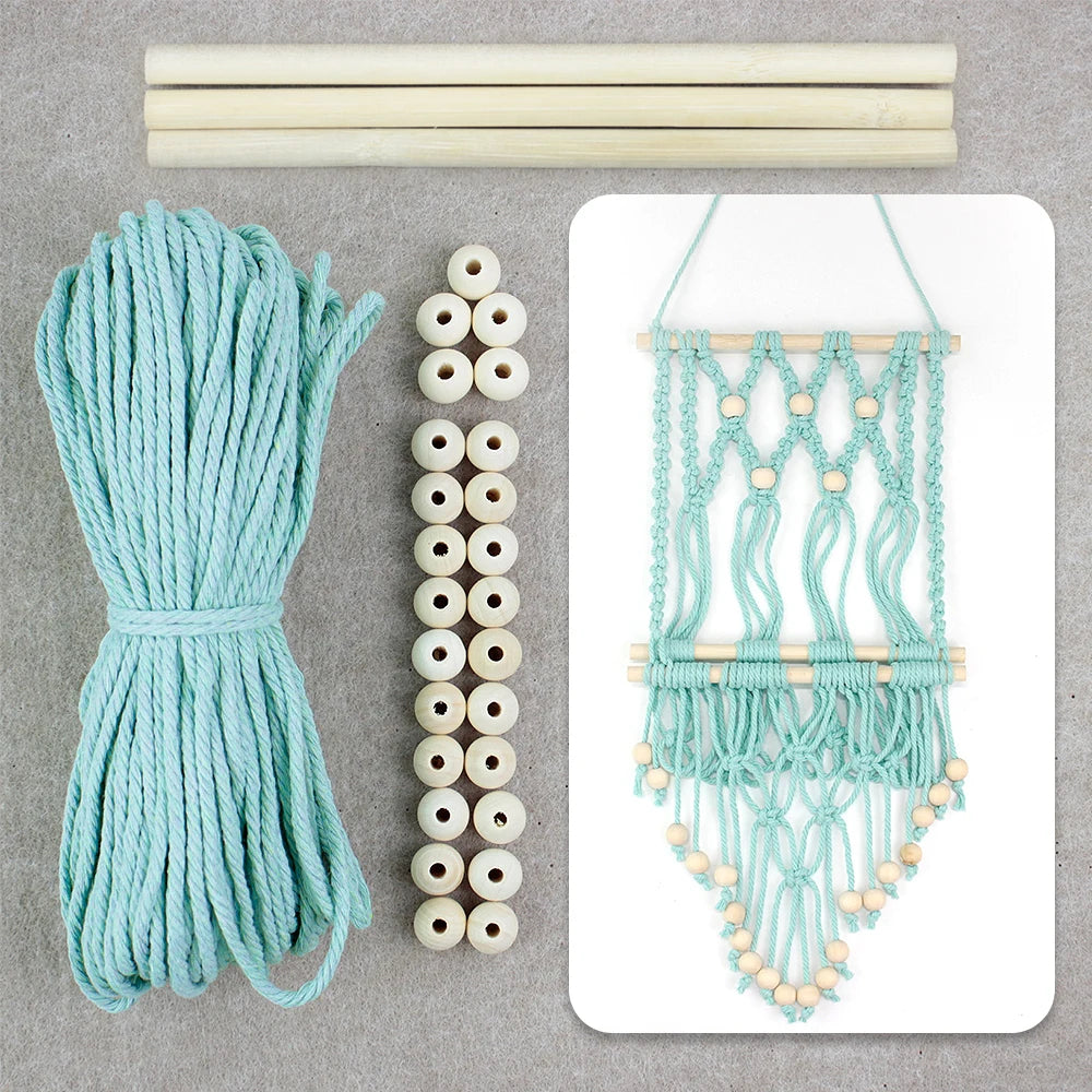 Bohemian Retro Hanging Bookshelf Macrame Kit - DIY Handmade Weaving Set with Beginner Guide, Wall-Mounted Shelf