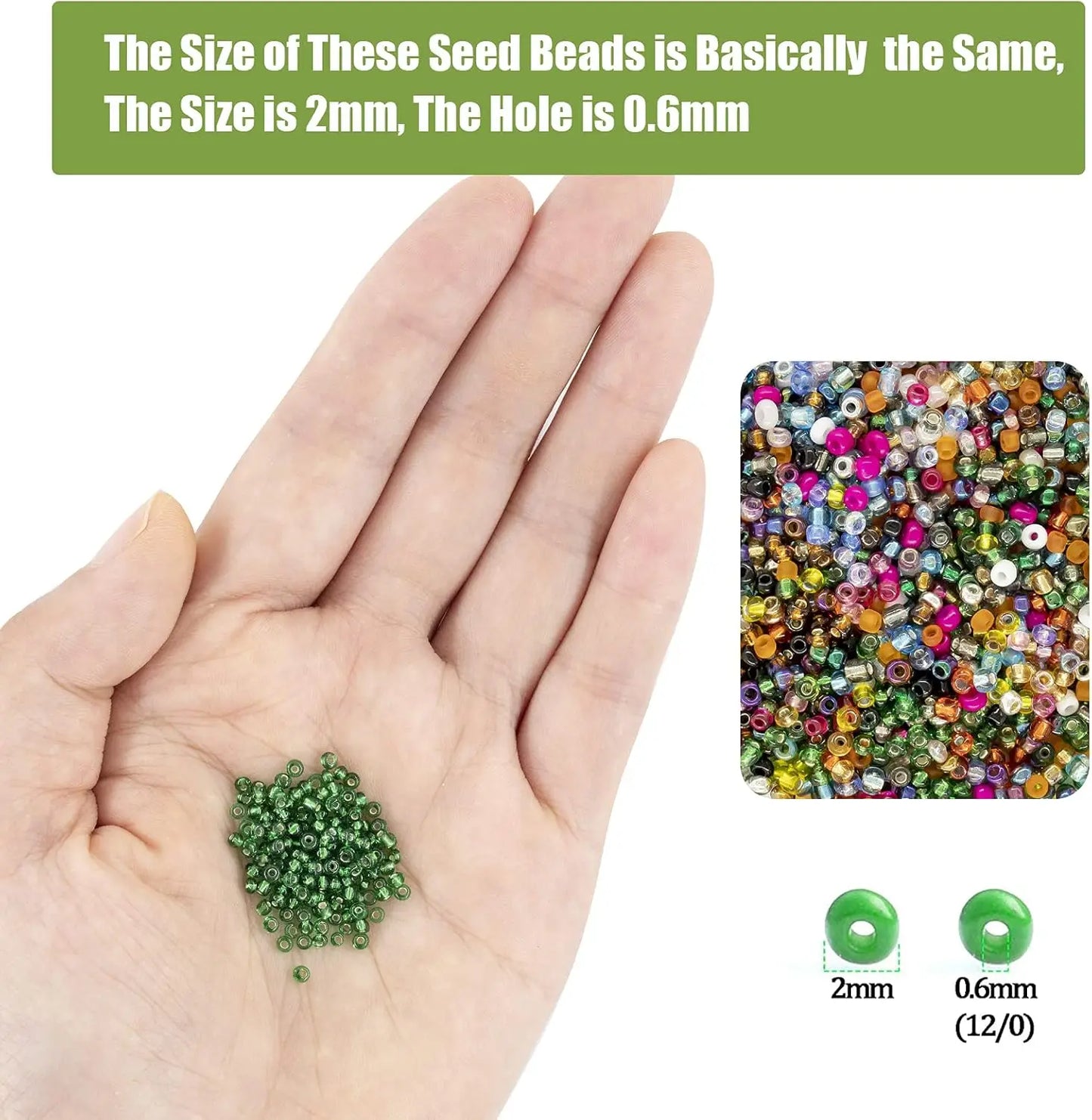 2mm Glass Seed Beads Kit, with 28 Colors Small Beads Kit for Girls,Women and Adults,Bracelets, Necklaces,Earring,Jewelry Making