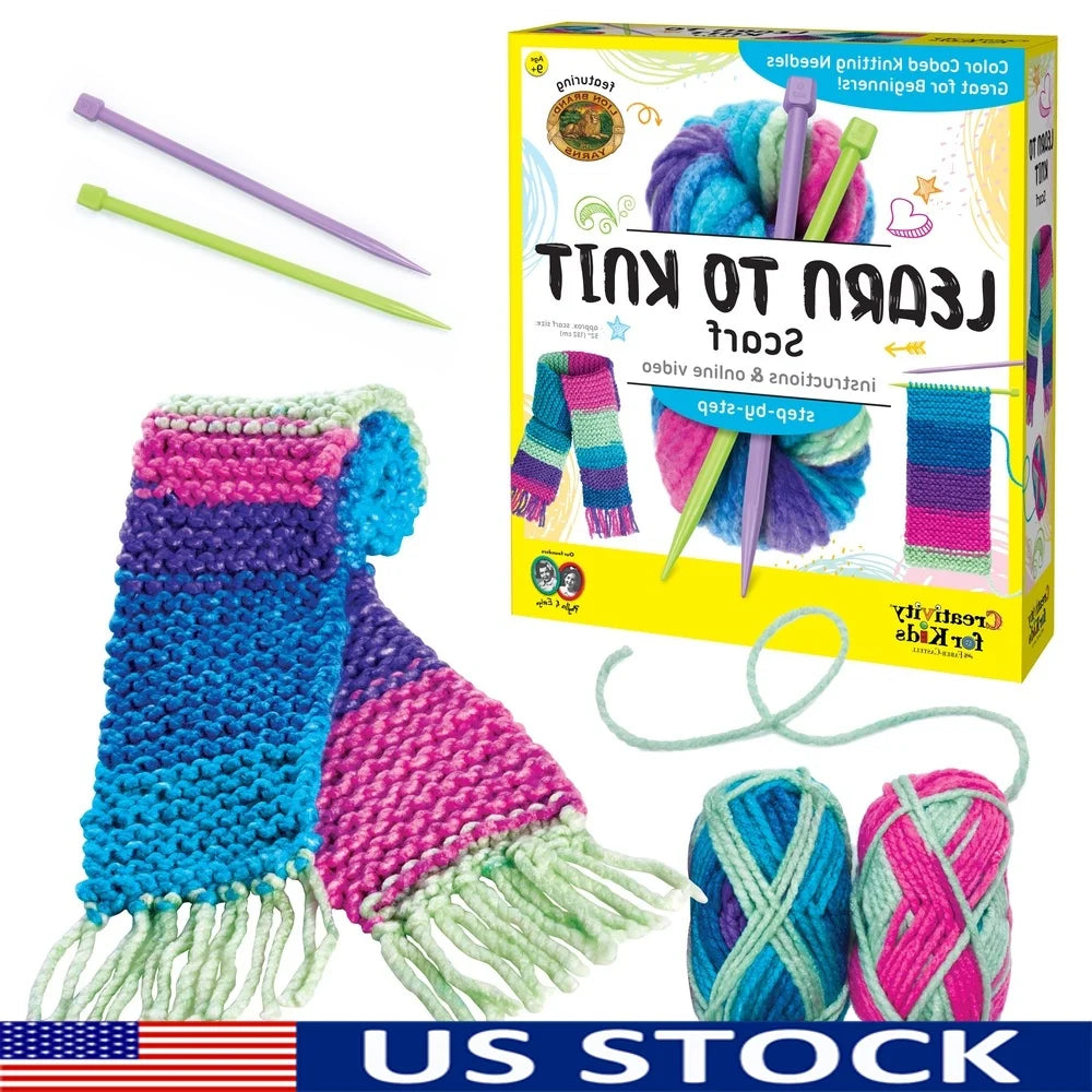 DIY Knitting Kit Kids Ages 9-12 Unisex Arts and Crafts Scarf Crafting Boosts Fine Motor Skills Creative Fun 90 Yards Yarn