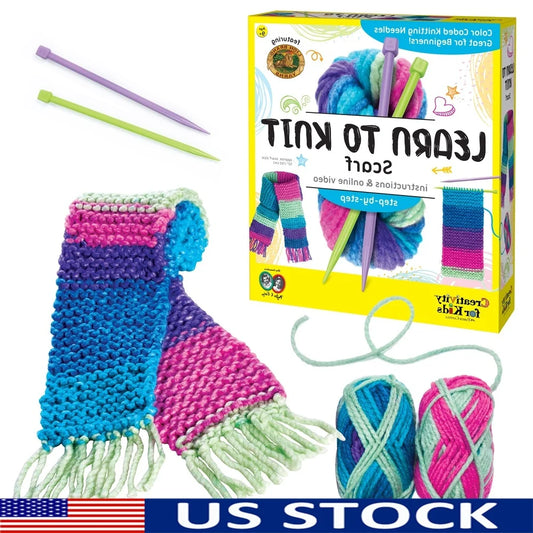DIY Knitting Kit Kids Ages 9-12 Unisex Arts and Crafts Scarf Crafting Boosts Fine Motor Skills Creative Fun 90 Yards Yarn
