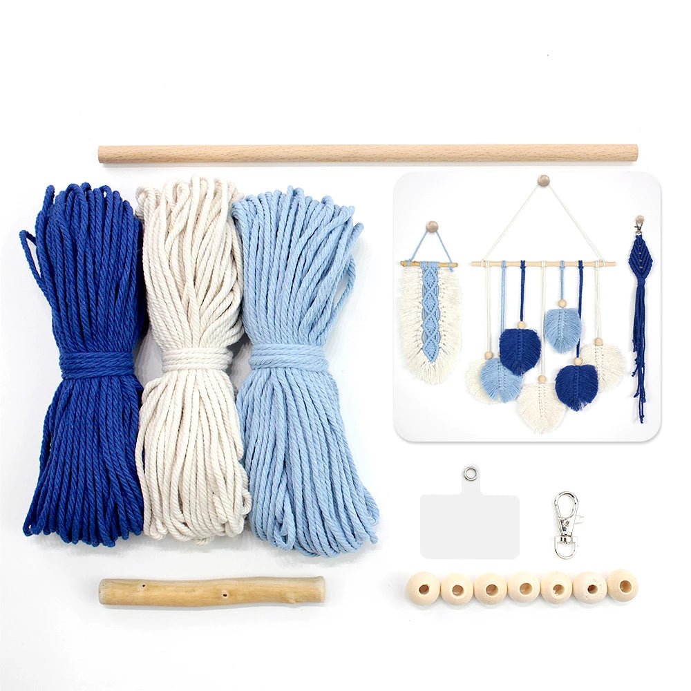 3pcs Handmade Knitting Leaf Combo Macrame Kit with Tutorial For Beginners Hand DIY Keychain Tapestry for Home Decor Wall Hanging