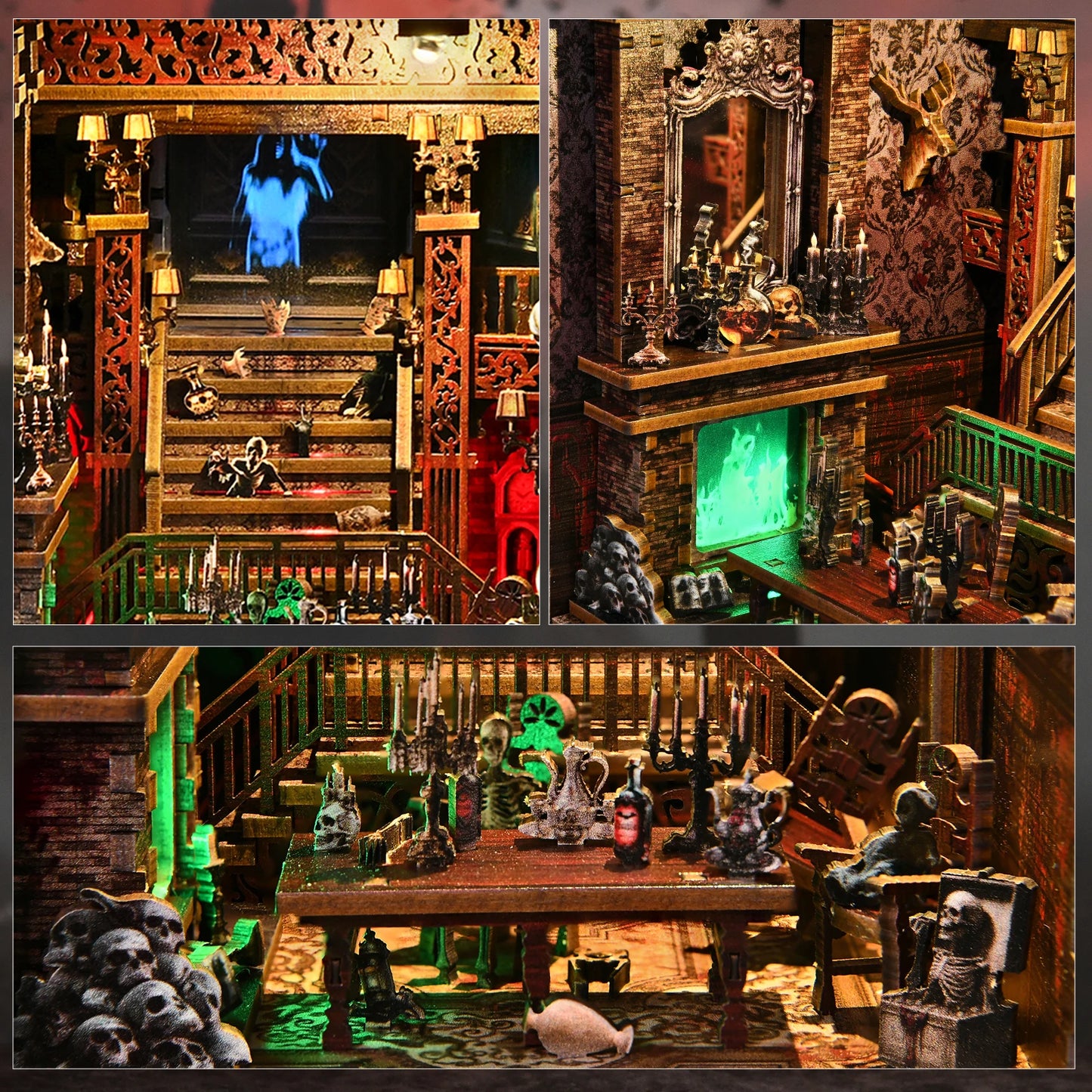 Book Nook Kit Haunted Hotel Halloween 3D DIY Wooden Puzzle Handmade Bookshelf Dollhouse Model Bookend Building Home Decoration