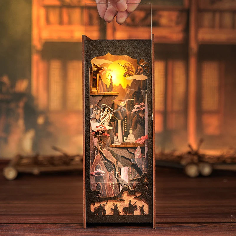 CUTEBEE DIY 3D Puzzle Booknook Kit Miniature Dollhouse with Light Dust Cover Bookshelf Insert for the Legend of Wukong