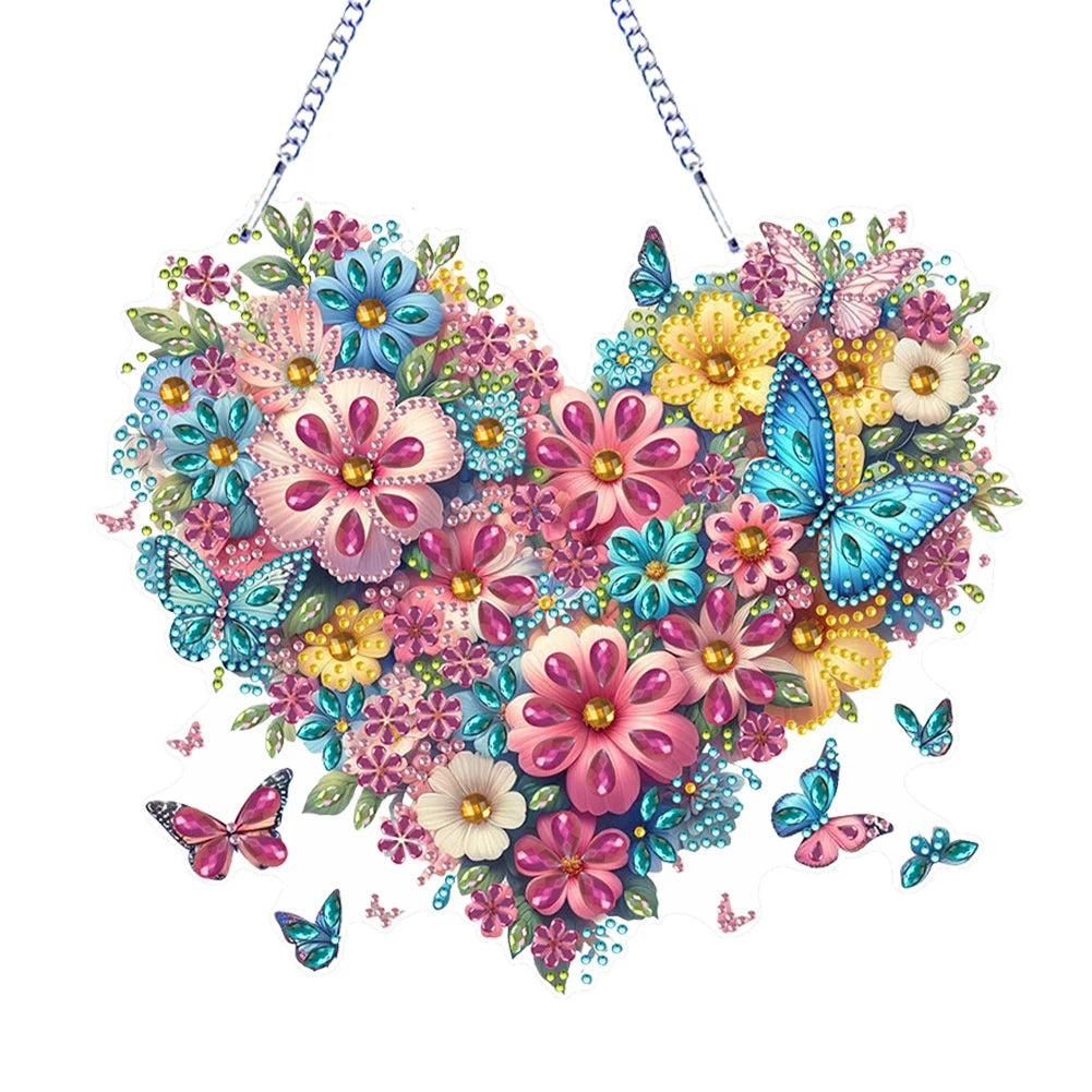 Flower 2D/Flat DIY Special Shape Hanging Diamond Art Kits Diamond Painting Set Diamond Art Pendant Wall Decor for Home & Windows