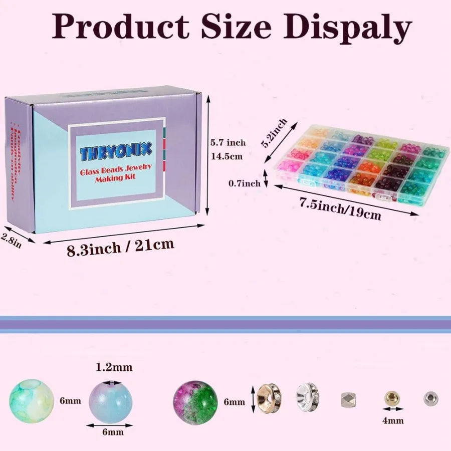 3000pcs 6mm Glass Beads DIY Craft Kit Beads Bracelet Kit DIY Beads Jewelry Kit 72 Color Box Vibrant Beaded Supplies for Jewelry