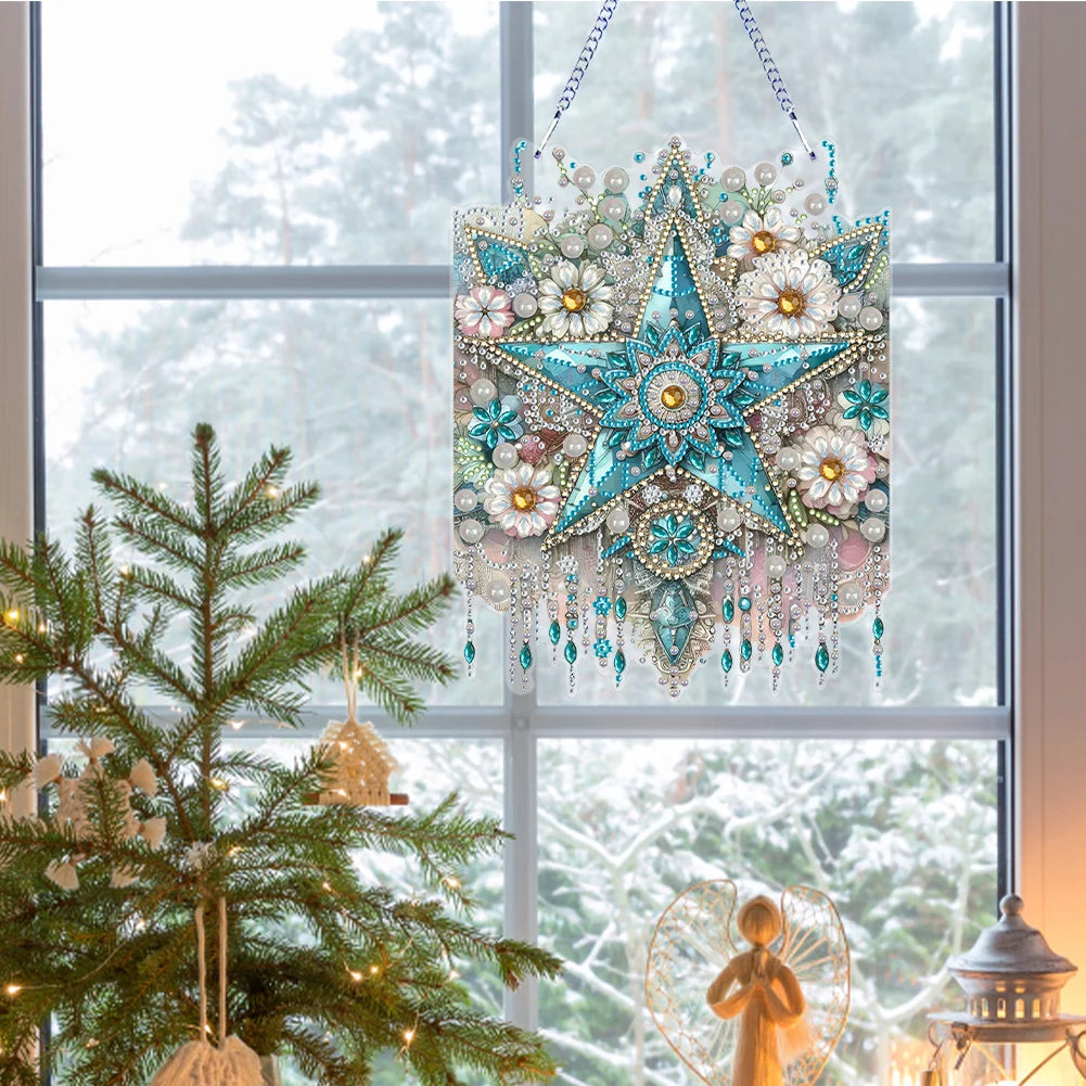 Flower 2D/Flat DIY Special Shape Hanging Diamond Art Kits Diamond Painting Set Diamond Art Pendant Wall Decor for Home & Windows