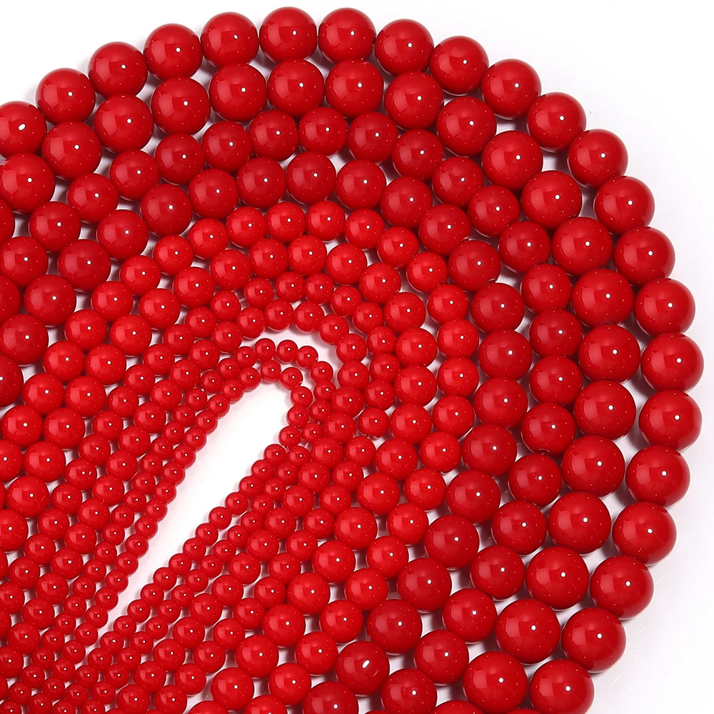 4/6/8/10/12mm Red Coral Jades Stone Beads Round Loose Spacer Beads for Jewelry Making DIY Charms Bracelet Necklace Accessories