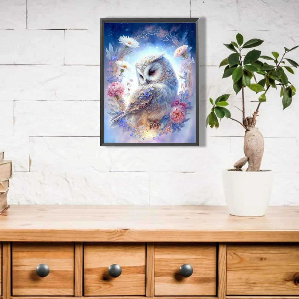 Owl 5D DIY Full Drill Round Diamond Painting Kit for Home Wall Decor 30x40cm