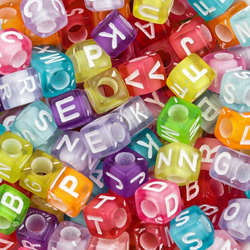 100Pcs/Lot Trendy  Acrylic Square Alphabet Beads Large Hole Letter Loose Spacer Bead Jewelry Handmade Bracelet Making Supplies