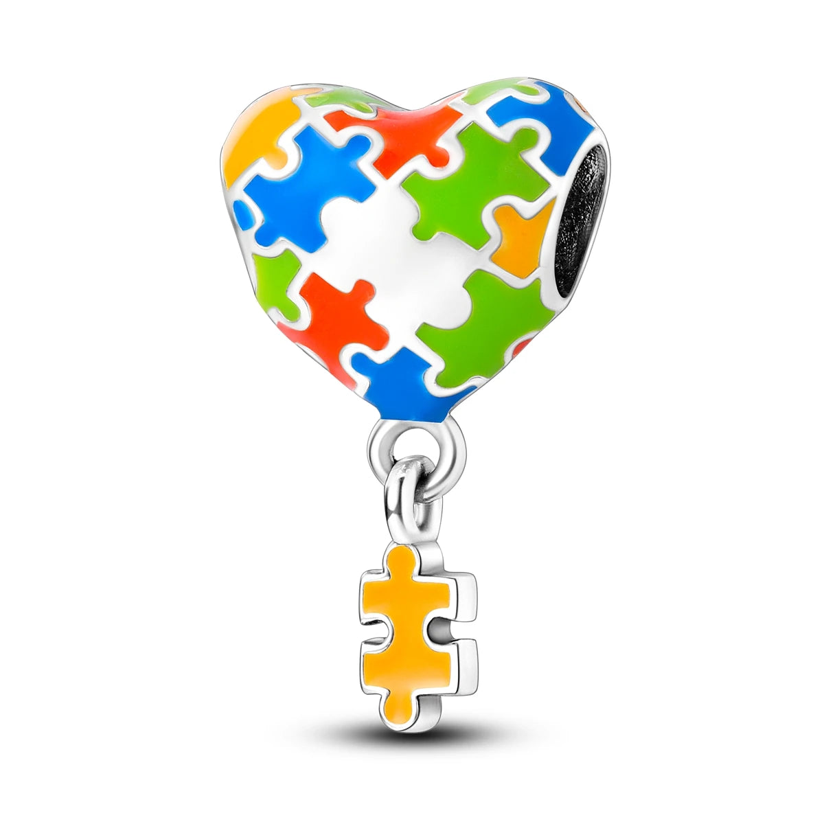 925 Sterling Silver Colorful patchwork heart shape Beads Fit Bracelets Necklace Women Gift DIY Jewelry Making Accessory