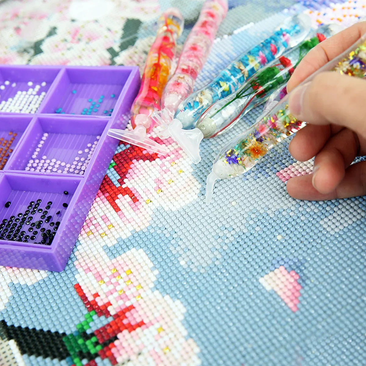 5D Resin Diamond Painting Pen With 6pcs Plastic Replacement Pen Heads Flower Point Drill Pens DIY Art Crafts Diamond Painting