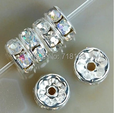100Pcs 4/6/8/10mm Metal Crystal Beads Rhinestone Rondelle Spacer Beads For Jewelry Making Bracelet  Necklace DIY Accessories