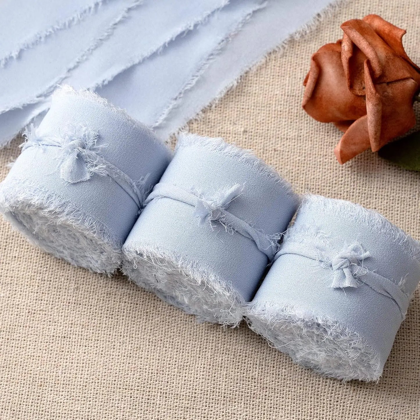 3 Roll/set 5m Frayed Edged Satin Handmade Chiffon Silk Ribbon For Wedding Invitation Bouquets Birthday Party DIY Decoration Gift