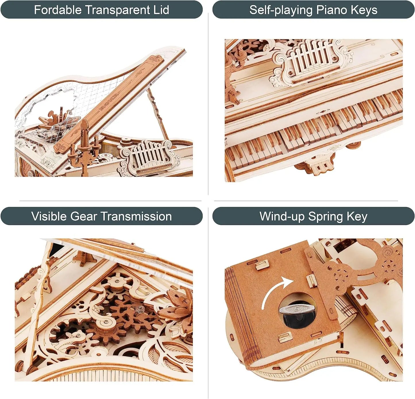 Robotime 3D Puzzles Magic Piano Mechanical 3D Puzzles Musical Instrument Wooden Music Box Puzzle Kit Unique Gift for Men Women