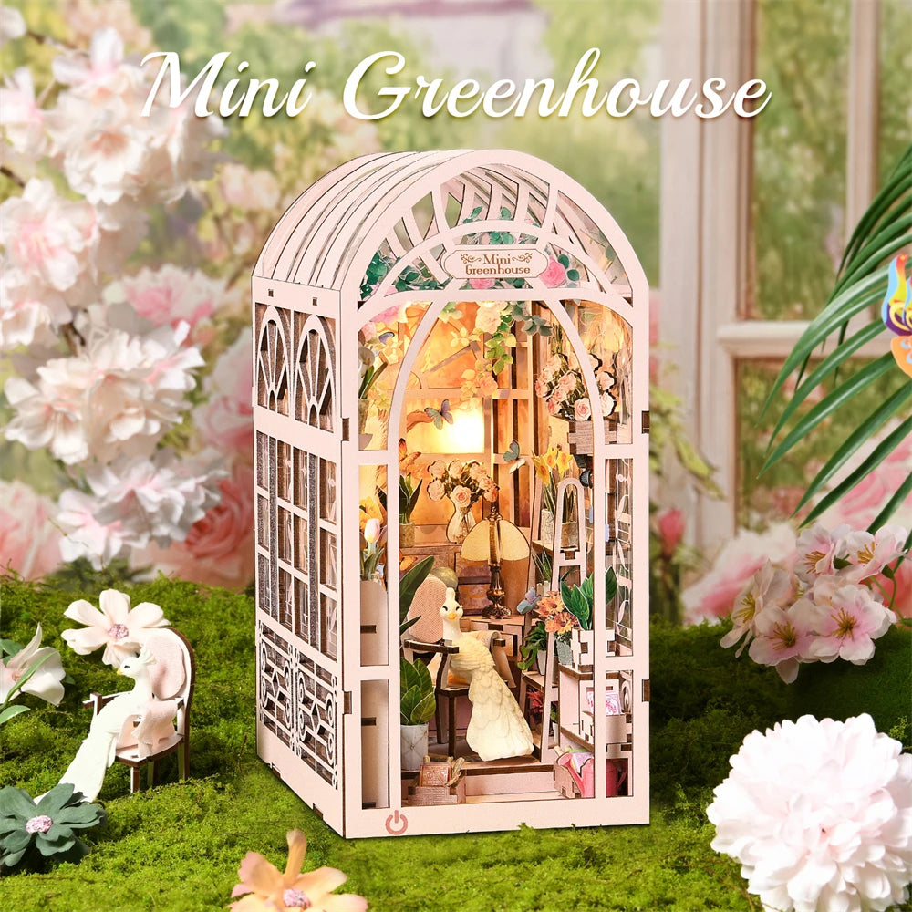 Book Nook Kit Sunlight Room Dollhouse Greenhouse Booknook 3D Wooden Puzzle Miniature Doll House For Bookshelf Insert Furniture