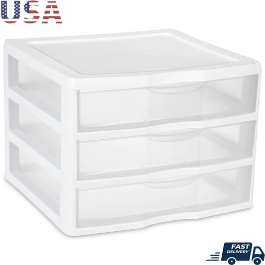 Wide 3 Drawer Unit Stackable Storage Organizers Clear Drawers Multi-Purpose Home Office Craft Supplies Desktop Organization