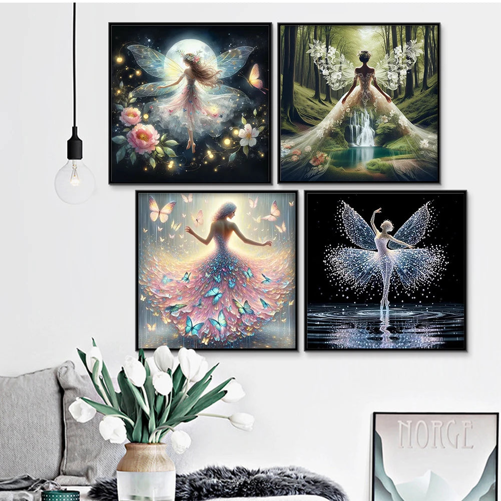4pcs Girl Printed Cross Stitch Kit 45x45cm DIY 11CT Thread Art Needlework Decor