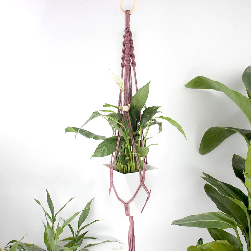 Knitting Plant Hanging Basket Macrame Kit with Tutorial for Beginners DIY Handmade Weaving Kit Mesh Hang Basket for Home Decor