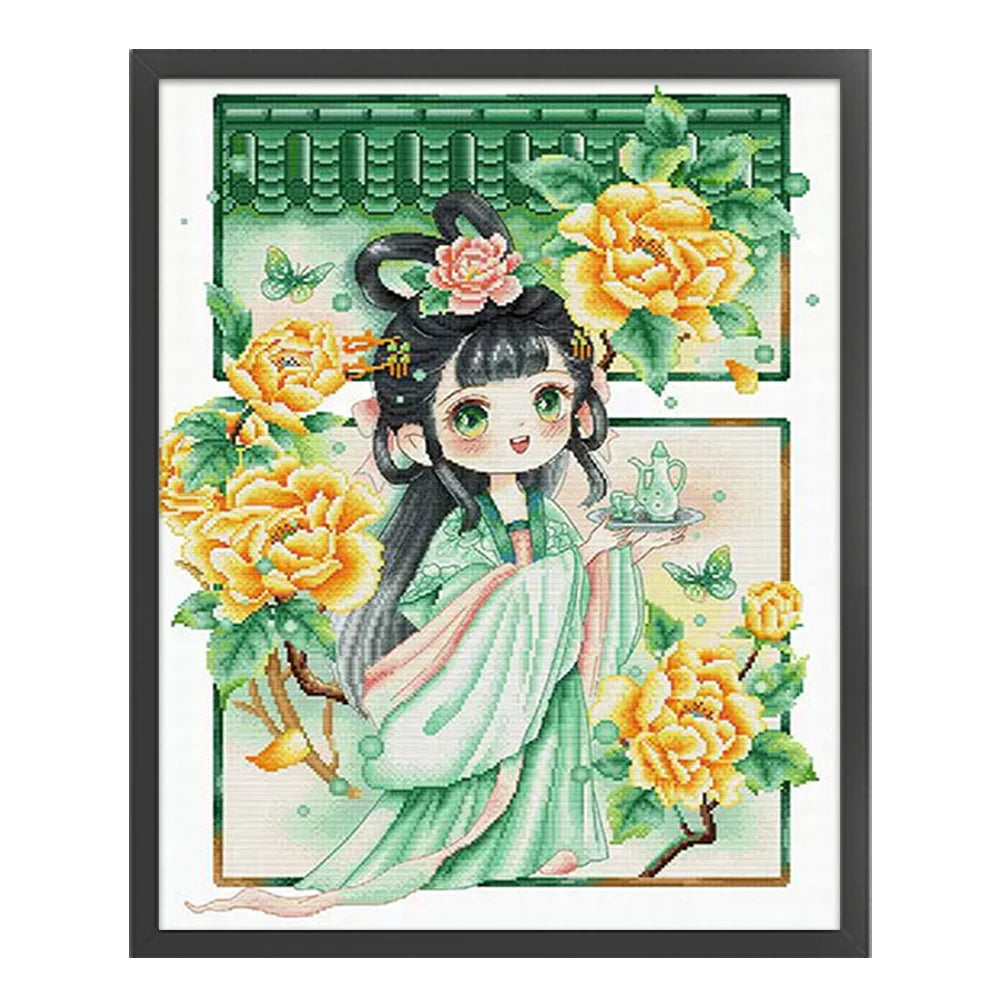 Full Embroidery cotton Thread 11CT Printed Girl Cross Stitch Kit Decor