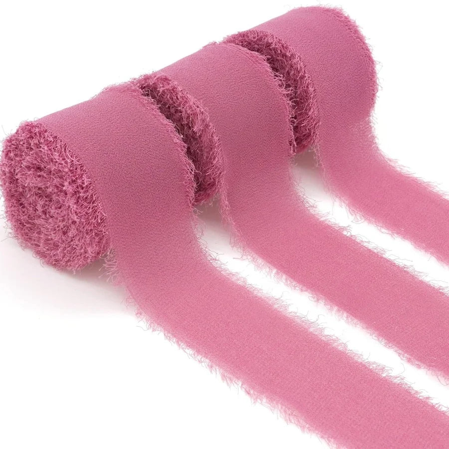 3 Roll/set 5m Frayed Edged Satin Handmade Chiffon Silk Ribbon For Wedding Invitation Bouquets Birthday Party DIY Decoration Gift