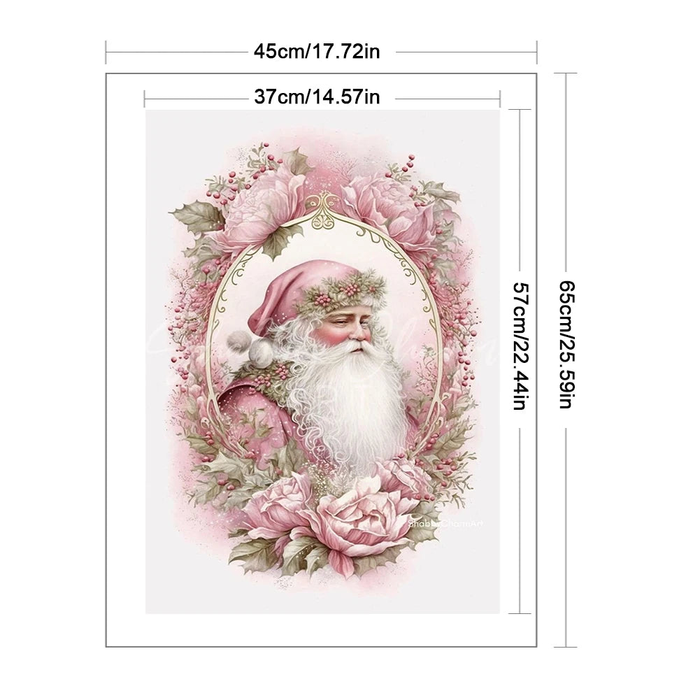 Full Embroidery cotton Thread 14CT Printed Pink Santa Cross Stitch 45x65cm