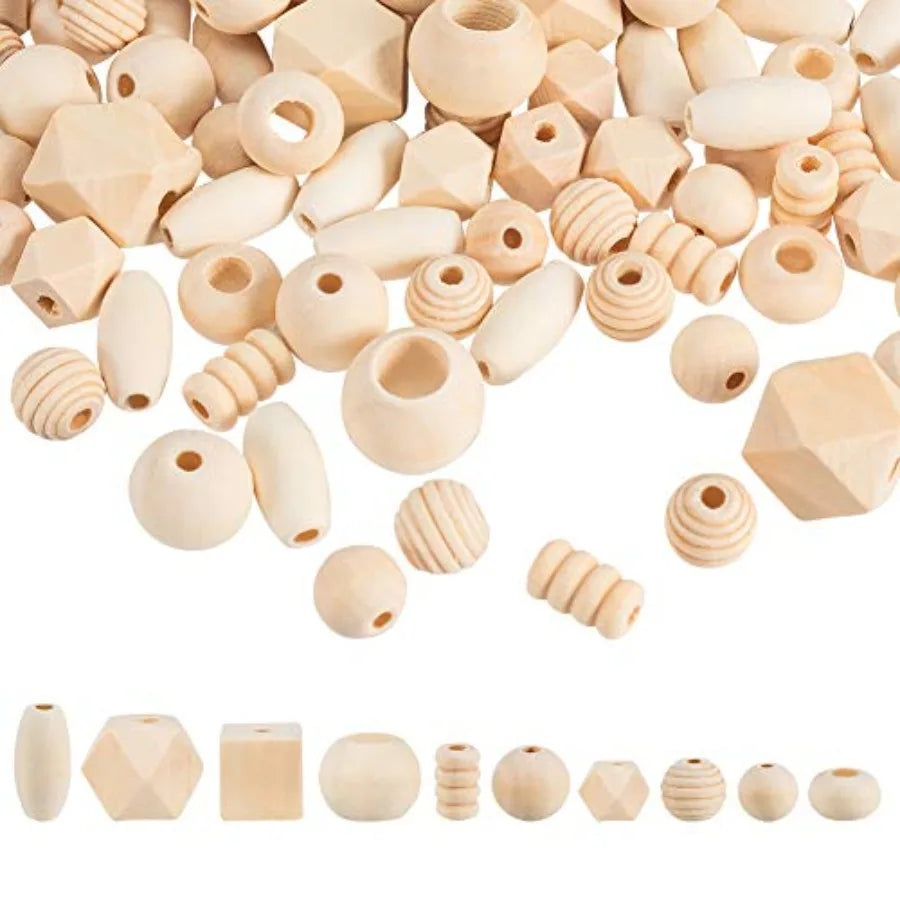 PandaHall 250300pcs Natural Wooden Bead Round Cube Rondelle Oval Wood Beads 1220mm Unfinished Wooden Bead Loose Spacer Wood Bea
