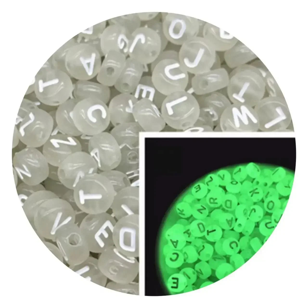 100/200/300/500pcs Acrylic Luminous Beads Round Heart Flower Square Alphabet Beads For Jewelry Making Diy Bracelet Accessorie