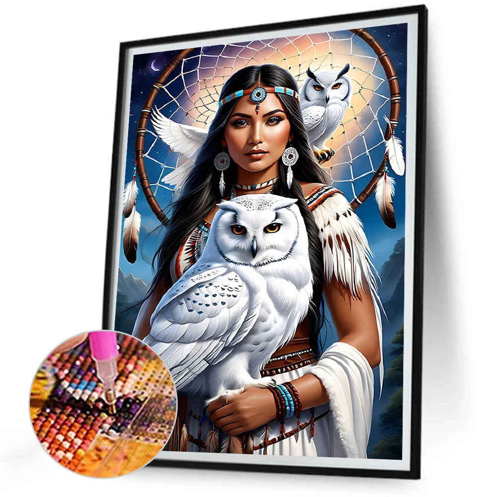 Indian Girl 5D DIY Full Drill Round Diamond Painting Kit for Home Decor 30x40cm