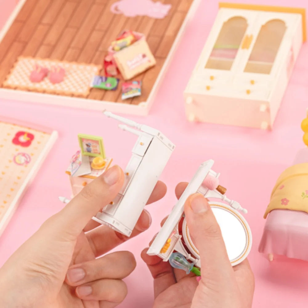 Robotime Rolife Lovely Pink Bedroom DIY Miniature House with Accessories  with LED to Build Decent Birthday Gift DW016